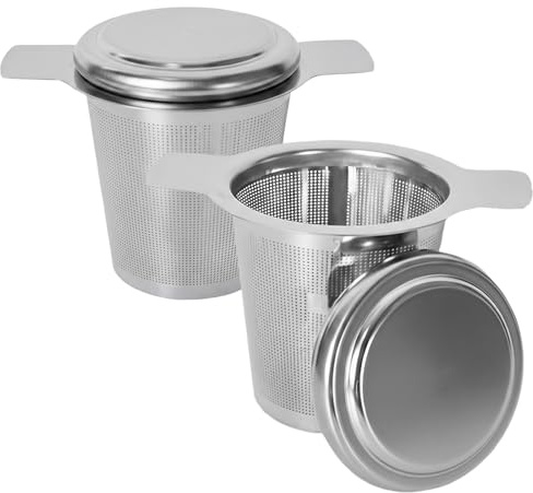 2 Piezas Coladores de Té para Té Suelto, Filtro de Acero Inoxidable 304, Colador de Té para Taza con Doble Asa Y Tapa, Colador de Té Reutilizable para La Mayoría de Tazas y Tazones de Té