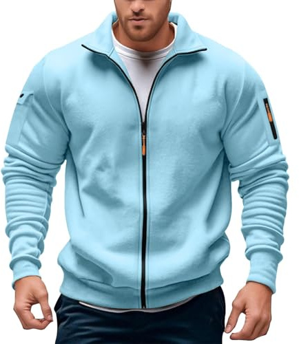 Genérico Sudadera Hombre Sin Capucha con Cremallera Cuello Alto Pullover con Bolsillo del Brazo Casual Chaqueta