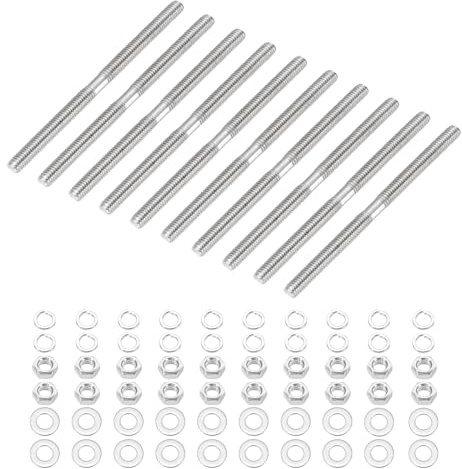 sourcing map 10Set M3x50mm Double Ended Stud Screws, 304 Stainless Steel Dual Threaded Rod Bar Bolts Studs with Nut Washer for House Maintenance Structural Anchoring Fastening Screw