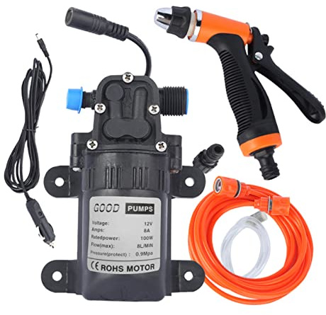 ERYUE 12V Electric Pump, 2 Modes High Pressure Car Washing Machine Kit, Power Cable, Hoses, for Car Washing, Watering Flowers, Ship, Carpet Cleaning