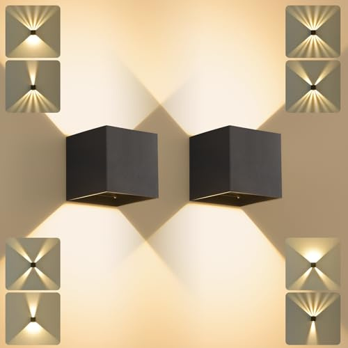 SANSHI Applique da Parete LED Interno Esterno,12W,3000K,Nero,2PCS | Moderno Angolo Regolabile del Fascio su e giù Lampada da Parete,IP65 Impermeabile in Alluminio Lampada a Muro per Giardino