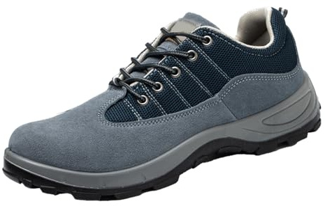 Arbetsskor herr vinter, säkerhetsskor herr dam lätta sportskor ventilerande stålhättsskor dämpning vandringsskor mjuk sula vandringsskor mocka sneakers utomhus sneakers, blå, 38 EU