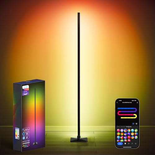 ibaye Lámpara de pie LED, lámpara de esquina de 60 pulgadas compatible con Alexa y Google Assistant, luz de esquina desmontable de 4 segmentos con base cuadrada para iluminación ambiental de sala de