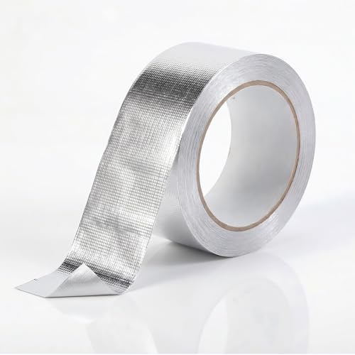 Carehabi Cinta de Aluminio Adhesiva 50mm x 20m, Cinta Térmica Reforzada con Fibra de Vidrio, Cinta Selladora Impermeable para Conductos HVAC, Cocina y Reparaciones