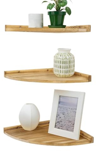 Zeyaoaea Floating Corner Shelf | 3-Tier Wooden Rustic Wall Mounted Corner Shelf,Plants Counter Stand | for Plants Books Perfumes Bathroom Bedroom Living Room Kids Staircase Closet Bar