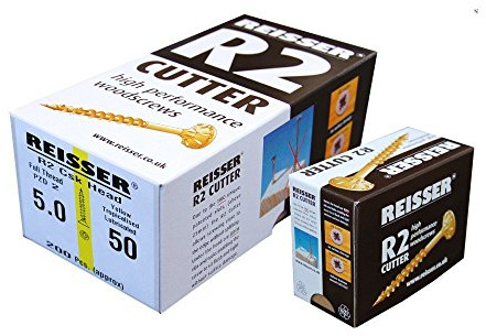 Reisser 8200S220400504 Cutter Pozi Countersunk Head Full Thread Yellow Tropicalized Woodscrew 200-Pieces, 4 mm Diameter x 50 mm Length