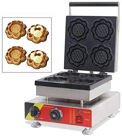 Hanchen Flower Shape Belgian Waffle Maker Baker 4 PCS Commercial Waffle Iron Machine NP-508 with Temperature/Time Control Non-stick coating CE 220V