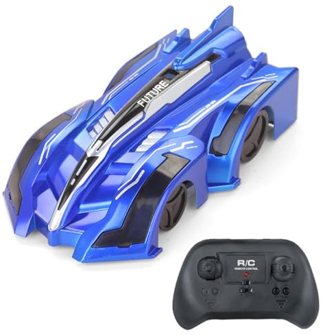 Yangers RC Voiture Télécommandée Mur Escalade Voiture, 4 Canal Contrôle Defy Gravité Mur Climber, USB Rechargeable avec Avant et Arrière LED Lumières Jouet Électrique pour Enfants (Bleu)