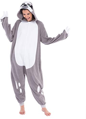 Spooktacular Creations Unisex Erwachsene Faultier Kostüm Schlafanzug Jumpsuit, Plüsch Jumpsuit Pyjama für Damen Herren (Medium)
