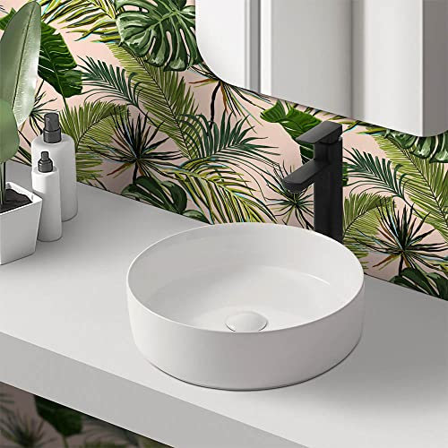 Inbagno Lavandino Bagno da appoggio Rotondo 40 cm Senza Foro, Design Moderno in Ceramica Antibatterica (Bianco Lucido)