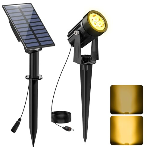 CREPOW Solar Spot Lights Outdoor, Solar Landscape Spotlights IP65 Waterproof 9.8ft Cable,Auto On/Off Outdoor Wall Lights for Garden Yard Driveway Porch Walkway Pool (3000K Warm White)