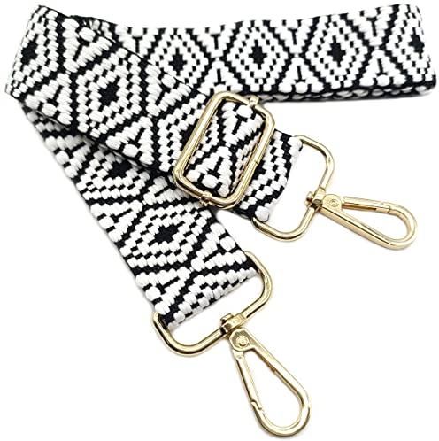Verstellbarer Schultergurt für Taschen Schwarz und Weiß, Taschengurte zum Wechseln, Taschengurt Breit mit Karabiner Gold, 80-130 cm Tragegurt Tasche für Damen Schulterriemen, Handtasche, 3.8cm, *08