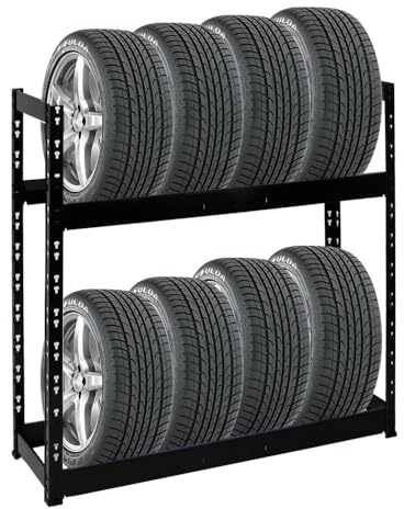 PROREGAL Étagère à pneus Tiger | HxLxP 100x110x35cm | Charge Max. 150kg | Jusqu'à 8 pneus | 2 Niveaux | Noir | Porte-Pneu, Rack à pneus, rayonnage, Stockage, Rangement, Support, Atelier, Garage