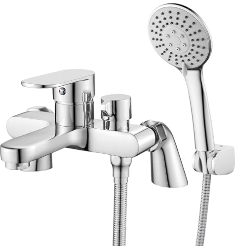 Robinets de baignoire avec fixation de douche - Mitigeur de baignoire moderne à levier unique - 180 mm - Laiton chromé - Douchette à 3 modes - Tuyau de douche de 1,5 m