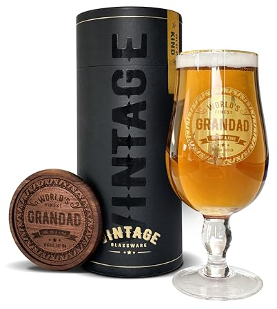 Vintage Glassware Lerali Premium Grandad Beer Glass (1 Pint / 580ml) Birthday Gifts Christmas Gifts World's Finest Grandad Beer Glass