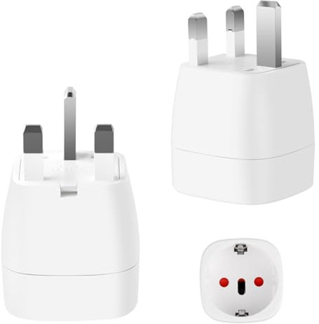 TNOMSNO 2 Piezas Adaptador Enchufe UK, con Dispositivo de Protección de Seguridad, Adaptador UK para Irlanda, Maldivas, Singapur y Hong Kong (Tipo G)