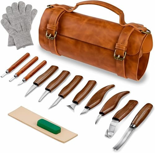 Kit Intaglio Legno Professionale 14PCs - Set Sgorbie Legno Combinato Strumenti per Intaglio Legno Set Utensili Coltelli Intaglio Legno per Professionisti Principianti DIY
