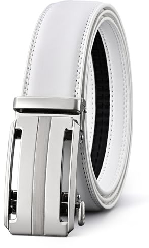 KUULIMEE White Belt Men, Ratchet Dress Casual Belt with Adjustable Automatic Buckle Trim to Fit-WHITE-WHITE-55-110