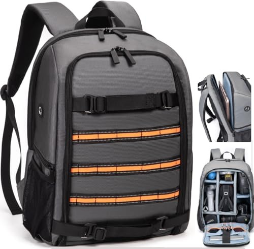 Horfccid Mochila para Cámara 23L Paquete de Cámara Fotografía Profesional Mochila, Cámara DSLR Compatible, Computadora Portátil de 15,6, Trípode (Gris-3)