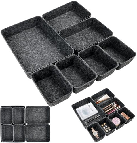 7 Pièces organisateur de tiroir en feutre, organiseur tiroir empilables avec 3 tailles, système de rangement pour bureau, coiffeuse, table de chevet, armoire