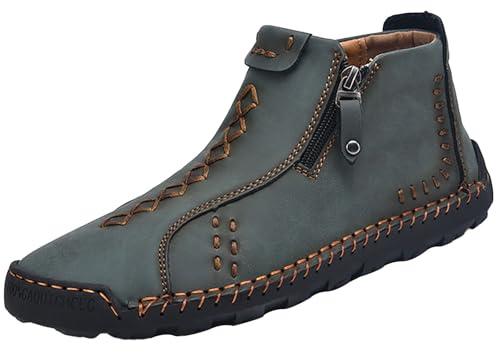 Zapatos de piel para hombre, deportivos, botines de piel, antideslizantes, para caminar, retro, cómodos, cómodos, con suela plana, informales, verde, 41 EU