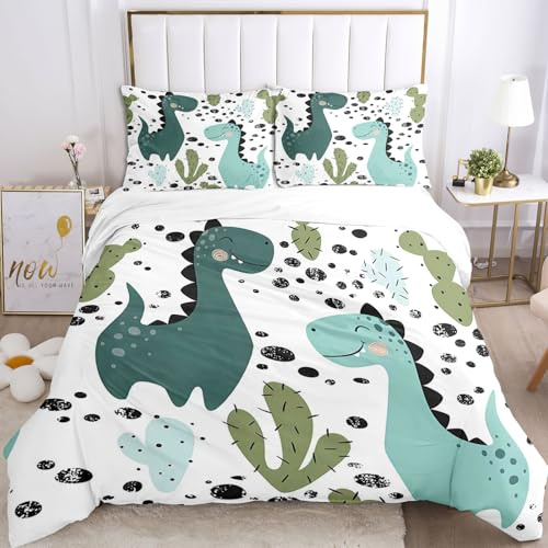 TSOPEFI Set di biancheria da letto per bambini con motivo dinosauro, adorabile stampa cartoon colorata di dinosauri, set di biancheria da letto giocoso e decorativo per ragazzi e ragazze (C, 135 x 200