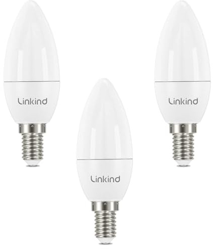 Linkind Glühbirne E14, ersetzt 60 Watt, 7W LED Kerze Lampe 806Lm 6500K Tageslicht E14 LED Kerzenform Lampe, Nicht Dimmbar LED Birne C35/B35 Kerzenlicht, 3 Stück