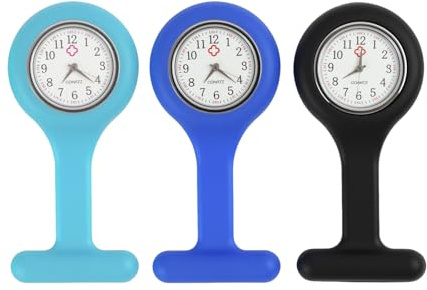 pawpoem 3pcs Nurse Watch, Nurse Fob Watch Brooch, Silicone with Brooch, 3 Pack for Doctors Paramedics and Healthcare Staff, Easy to Read Quartz Dial, Water Resistant and Sterilisable
