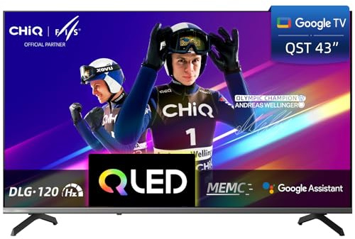 CHIQ U43QST 43 Pouces TV Smart Google TV QLED 4K UHD avec HDR10, ALLM&VRR pour Jeu, MEMC, Contrôle Vocal, Design Métallique Ultra-Fin, Dolby Audio, Wi-FI 2.4G/5G (Nouveau Modèle)