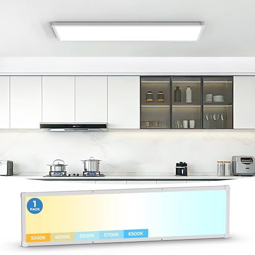 Aphyni 1x4 LED Flat Panel Light Surface Mount, 1 Ft. by 4 Ft. LED Ceiling Light Fixture, with Protection Corner,6500 Lumens,Dimmable,Switchable 5CCT 3000K-6500K & 5 Wattage 30W-50W, White, 1 Pack