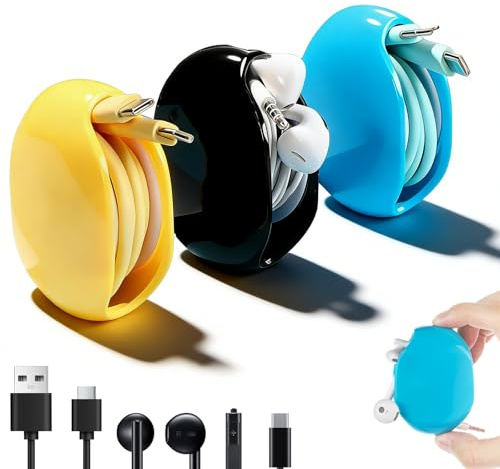 Automatic Cord Reel, Automatic Cord Reel for Phone Cords, 2026 Upgrade Retractable Extension Travel Cord Organizer for Usb Cable Headset Cord Charger Cable (3PCS)