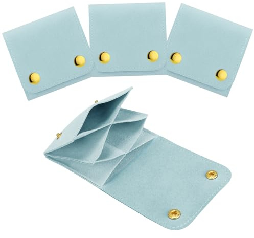 LSZSZL 3Pcs Microfiber Jewerly Rolls Small Jewelry Bags for Jewelry Gift Bags Jewelry Organizer Pouch with Double Snap Button for Jewelry Travel Jewelry Pouch, 3x3(Light Blue)