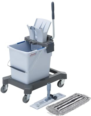 Vileda Professional, Kit Ultraspeed Single Pro, Sistema de fregado 25L con Prensa, Soporte 40cm y Ruedas, Carro de Limpieza sin Mango, Mopa Microfibra, Ergonómico y Ligero, Grandes Superficies