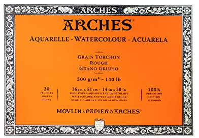 Arches Aquarelle Watercolour Paper on a Roll, Wood, White, Block 20 Blatt - 36 x 51cm