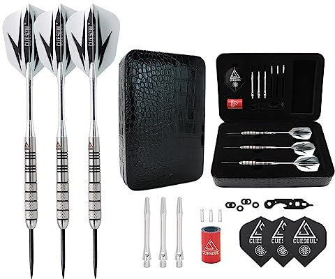 CUESOUL 28 Grams Tungsten Steel Tip Darts Set 95% Tungsten with Luxury Case