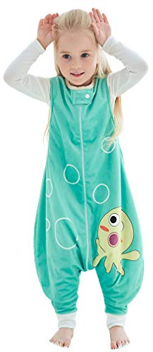 COOKY.D Saco de Dormir Unisexo Sin Mangas para Recién Nacidos Niño Niña con Cremallera con Pies Lindo Niños Ropa de Cama Manta Portátil,3-5 Años,Pescado Verde