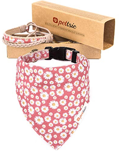 Pettsie Hundehalsband mit Bandana Tuch und Freundschaftsarmband, einstellbare Größen S, M und L, stark und langlebig, tolles Geschenk für Hundeliebhaber in attraktiven Verpackung, S, Rosa
