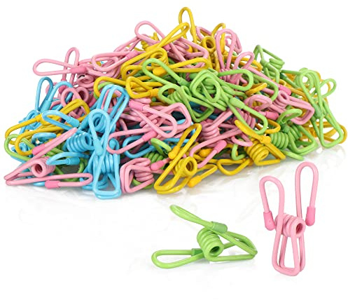 COM-FOUR® 100x Wäscheklammer aus Metall - langlebige Handtuchklammern in bunten Farben - Strandtuchklemmen (Bunte Klammern - 100 Stück)