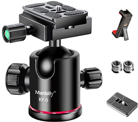 Camera Tripod Ball Head Manbily 36mm 360° Panoramic Photography Ballhead Mount Head with 1/4 Quick Release Plate for Tripod, Monopod, DSLR Camera Camcorder,Max. Load 17.6Lbs/8KG (KF-0)