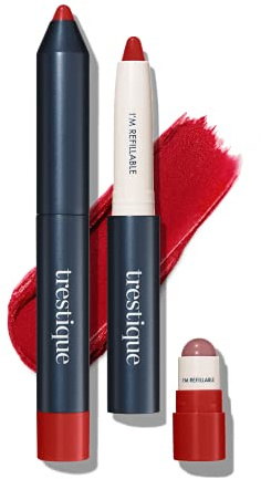 TRE'STIQUE Matte Lip Crayon, Matte Lipstick With Built-in Lip Gloss Balm, 2-in-1 Lip Liner Set With Lip Crayon and Lip Balm, Lipstick and Lip Gloss Kit (Chile Red Refillable)