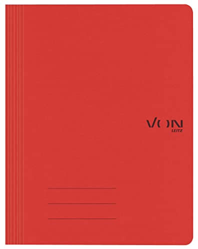 VON Leitz 10er Pack Schnellhefter A4, 100 % Recycling-Karton, Für 250 Blatt, Mit Heftmechanik, Leichter Softcover-Ordner mit modernem VON-Aufdruck, Rot, 30160025