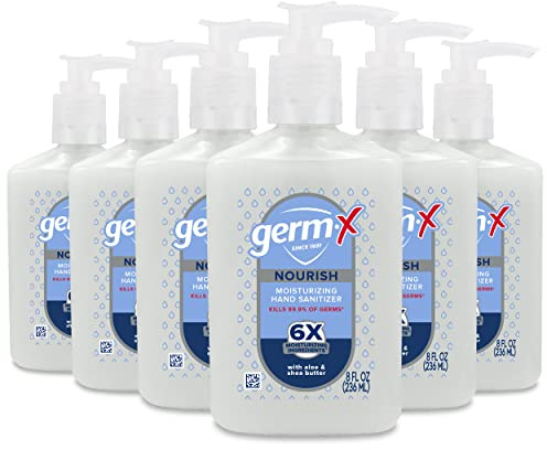 Germ-X Nourish Hand Sanitizer, 8 Fl Oz (Pack of 6), 2-in-1 Moisturizing and Sanitizing Formula with Shea Butter, Vitamin E & Aloe, Non-Greasy, Fresh Scent, Pump Bottle
