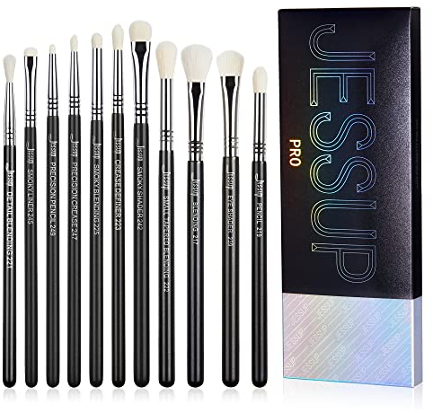 Jessup Pinselset Lidschattenpinsel Set 11 Stk Augenpinselset Professionelles Augen Make Up Pinsel Set Must-Have Augenpinsel Makeup Pinsel Set Eye Shader Smoky Blending Precision Schwarz Silber T340