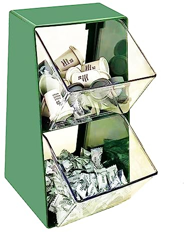 Hosoncovy Tea Drawer Organizer - 2 Layer Transparent Tea Bag & Coffee Capsule Storage Holder - Sugar Packet Rack & Teabag Shelf for Cabinet & Countertop (Green)