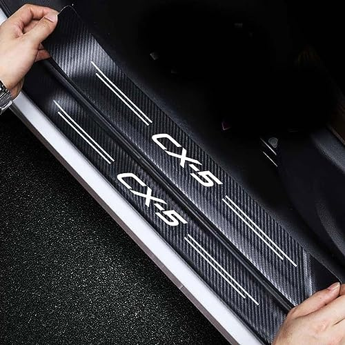RIDGOEL para Mazda CX-5 CX-3 4 Piezas Protectores de Umbral de Puerta de Coche de Fibra de Carbono, Decoración para Estribos con Logotipo Pegatinas Protección de Umbral de Puerta CX-5