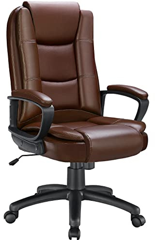 LEMBERI High Back PU Leather Executive Office Chair, Adjustable Swivel Computer Desk Chair with Padded Armrests for Home Office, Brown