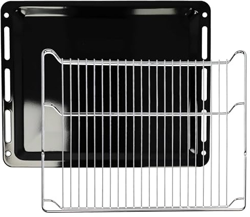 vhbw 1x Backblech, 1x Gitterrost (2-tlg. Set) kompatibel mit Siemens HN678G4S6/04, HN678G4S6/09 Backöfen - 45,5 x 36,1/37,5 x 3 cm