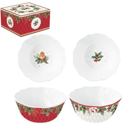 COFFRET DE 2 BOLS D14CM/H6CM EN PORCELAINE CHRISTMAS BERRIES