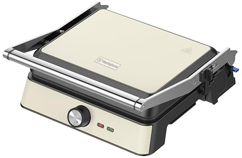 Westinghouse Retrokontaktgrill - 29 x 24 cm - 180° för grillning på båda sidor - 2200 W - Kontaktgrill - Justerbar temperaturkontroll - Paninigrill - Brödrostar - Vit