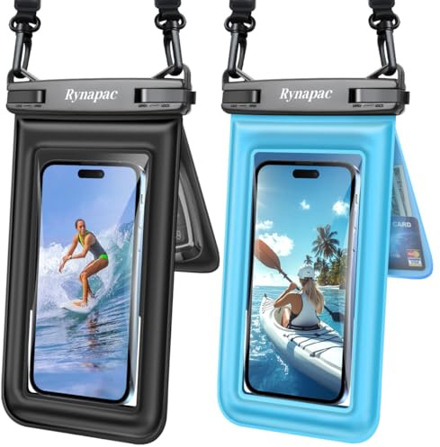 Rynapac Floating Waterproof Phone Pouch Up to 8.5-2Pack IPX8 Dry Bag Case | Double Space, Touchscreen & Underwater Photos, HD Clear, Secure Clip, for iPhone 17 16 15 Pro Max, Beach Cruise Essentials